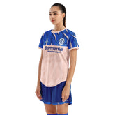 Women Soccer Jersey with Short, Customize Your Name Shirt, Football Training Kit Lava Pink Blue